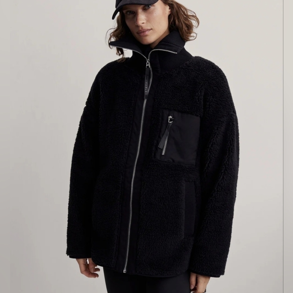 Varley Myla Zip Through Teddy Jacket NWT Black Size XL - Picture 4 of 16